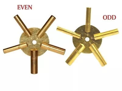 Brass Clock Key For Winding Clocks 5 Prong Even & ODD Numbers | USA STOCK • $14.25