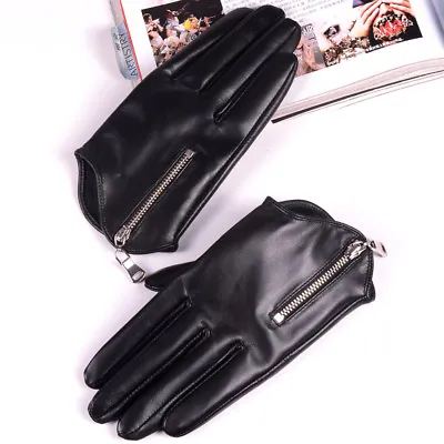 Women's Ladies Genuine Leather Zipper Punk&Rock Wrist Touch Screen Short Gloves • $28.80