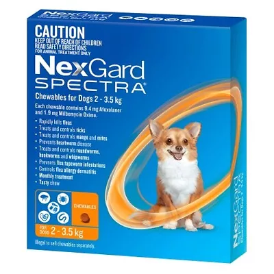 NexGard Spectra Extra Small Dog 2-3.5kg Flea Tick Worms Heartworm Chew 3 Pack • $62.07