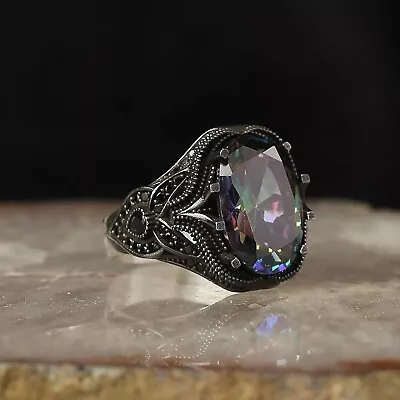 Men's Ring 925K Sterling Silver Turkish Jewelry Mystic Topaz Stone All Size • $48