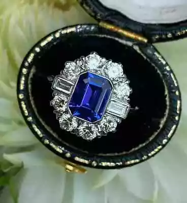 2CT LabCreated Blue Sapphire Vintage Style Engagement Ring 14K White Gold Plated • $139