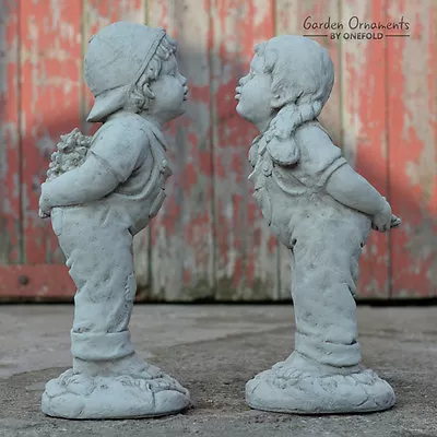 Jack And Jill Kissing Hand Cast Stone Outdoor Garden Statue  Detailed Ornament • £84.90