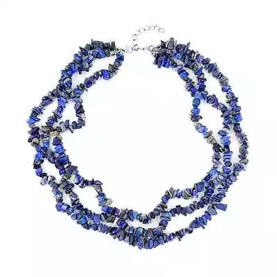 Silvertone Natural Lapis Lazuli Necklace Gift Jewelry For Women Size 18 Ct 350 • $16.14