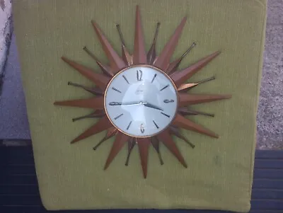 £90 • Buy Vintage METAMEC Sunburst Quartz Wall Clock Teak & Brass Retro Starburst