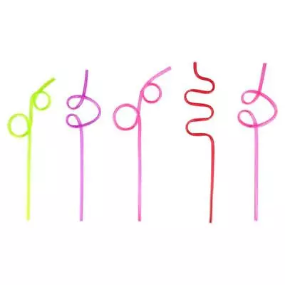 10Pcs Party Picnic Colorful Crazy Curly Loop Plastic Drinking Straws Favors • £4.87