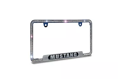 For MUSTANG White/Black Crystal Black License Plate Frame With Free Crystal Cap • $13.99