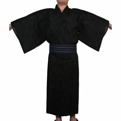 2020 Men's Japanese Samurai Kimono Home Wear Loose Cotton Black Yukata • $71.61