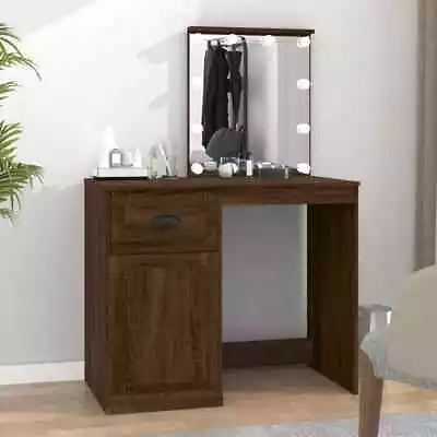 Modern Wooden Dressing Table Makeup Desk Vanity Dresser LED Lights Mirror Unit • £101.99