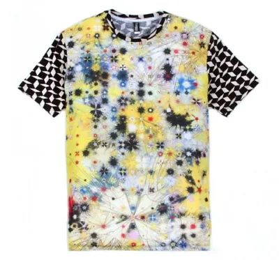 IMAGINARY FOUNDATION Mens T-Shirt STARGRID Clash Yellow Black Print Sizes: L XL • £40