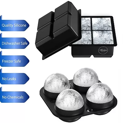 Ice Cube Balls & Cube Molds Trays Large Pack For Whiskey XL Big Funnel Silicone • $12.99