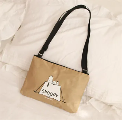 Again@ Chic Snoopy Beige 100% Polyester Linen Adjustable Handle Zipper Tote Bag • $6.99