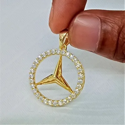 1.00Ct Lab Created White Diamond Mercedes Benz Pendant In 14K Yellow Gold Plated • $88.99