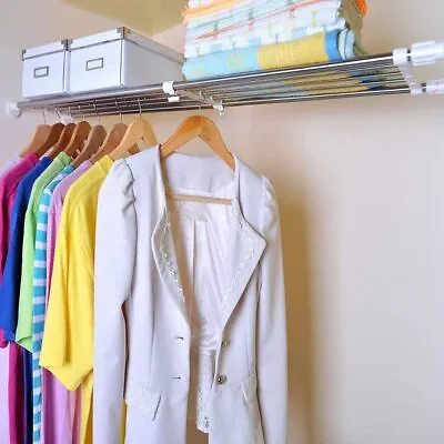 Extendable Cupboard Closet Shelf Adjustable Storage Rack Clothes Hanger Rail • £14.88