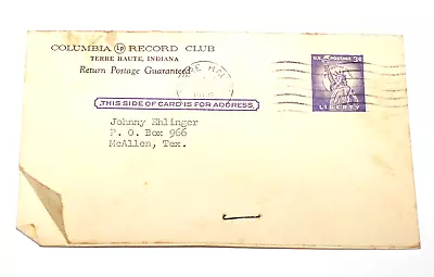 Liberty Stamp Purple 3 Cent Stamp Canceled 1960 Coumbia Record Club Mailer • $14.96