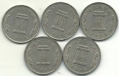 Higher Grade Lot 6 Malta 5 Cents Coins-(3)1972(2)1976-may231 • $4.49