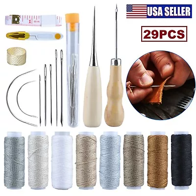 Leather Waxed Thread Stitching Needles Awl Hand Tools Kit For DIY Sewing Craft • $9.82