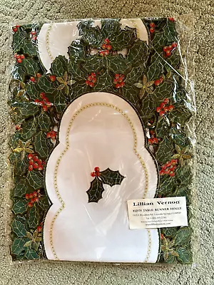 Vintage Lillian Vernon Table Runner HOLLY  68''x12   #812578 NEW IN PACKAGE • $15