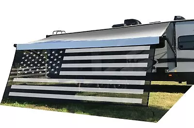 Rv Awning Sun Shade Screen 8' X 15' 3'' American Flag Black Mesh Sunshade Camp • $167.14