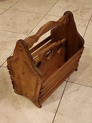 $52 • Buy Vintage Solid Oak Amish Magazine Rack Caddy Holder Country Cottage