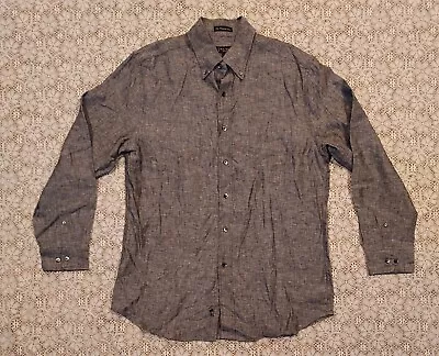 WH Belk Sportswear Mens Shirt Sz L Black Gray Fine Washable 100% Linen Button LS • $17.90