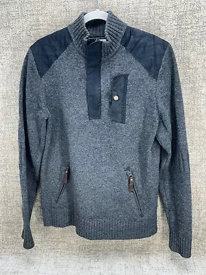 ALPS & METERS Large Alpine Guide Wool Leather Sweater Gray Quarter Zip - MEDIUM • $74.96