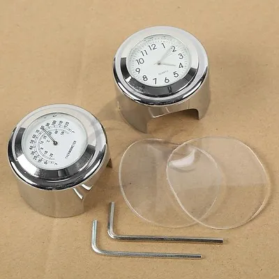 1  7/8  Handlebar Chrome White Dial Clock Temp Thermometer Fit Honda CB VTX VT • $10.99