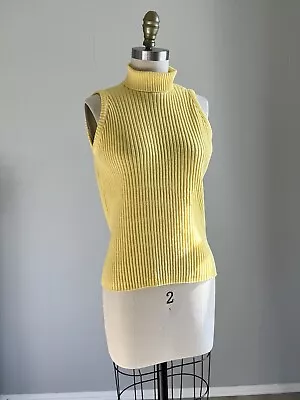 Vintage 1960s 70s Yellow Ribbed Knit Turtleneck Tank Womens Small Bobbie Brooks • $24.99