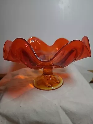 Vtg Viking Glass Epic 6 Petal Persimmon/Amberina Pedestal Compote Glows • $24