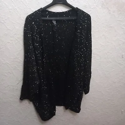 YOURS Black Knit Sequin Long Line Edge To Edge Cardigan Size 26 - 28  • £14