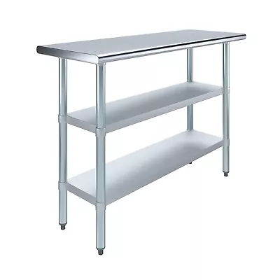 18 In. X 48 In. Stainless Steel Work Table With 2 Shelves | Metal Utility Table • $259.95