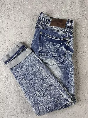 Blue Cult Denim Jeans Mens 34 Acid Wash Blue Spike Studded Distressed Stitched • $27.99