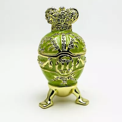 Green Faberge Egg Trinket Box  Handmade By Keren Kopal Austrian  Crystals • $0.99