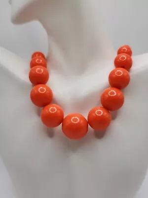 Vintage 16  Necklace Graduated Orange Lucite Beads 2 Inch Extension Bold Chunky • $17.39