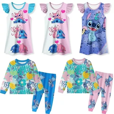 Lilo Stitch Kids Boys Girls Long T-shirt Pants Set Pajamas Sleeping Night Dress • $24.99