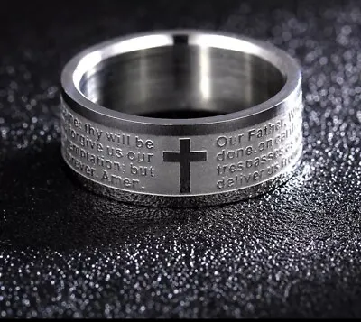 Stunning Titanium Stainless Steel Lords Prayer Religious Crucifix Ring  • £3.99