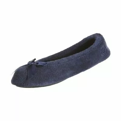 NWT Isotoner Women's Navy Blue Terry Bow Ballet Slippers L  US Size 8-9 • $13