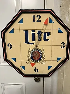 Vintage Miller Lite Octagon Tile Clock Sign 1989 Man Cave Garage Bar RARE 20X20 • $65