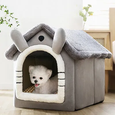 Pet Cat Kitten Dog Beds Igloo Fleece Bed Pyramid Cozy Washable Warm House Cave • £12.99