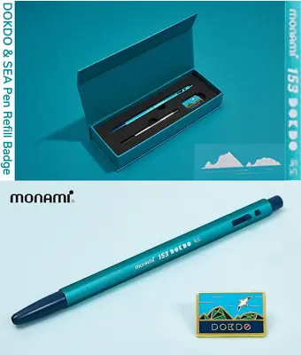 MONAMI 153 DOKDO Ballpoint Pen Set  Black Ink  Sea Blue Body+ Refill+ Badge+ TRK • $34.99