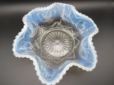 Antique Victor Pattern Ruffled Opalescent Clear Glass Berry Bowl Dugan Glass1905 • $45