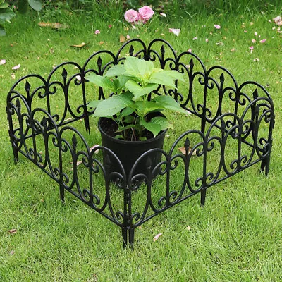 4 8 12X Black Metal Effect Plastic Picket Fence Panel Lawn Garden Border Edging  • £11.94