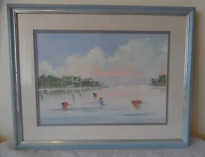 Blue Frame Oil Or Acrylic Painting Poole Harbour Scene By Steggall Boats Sailing • £49.99