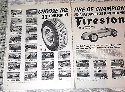 1955 Firestone Vintage Print Ad Tires Racing Indianapolis Winners Champions B&W • $8.82