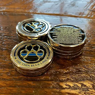 Thin Blue Line K9 Paw Prayer Police Challenge Coin- K9 Officers Or Support- NEW • $5
