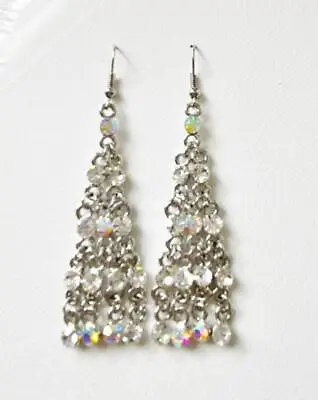 AB & Clear Crystal Dangle Earrings Bridal Prom Pageant Pierced  Nickel Lead Free • $6.99