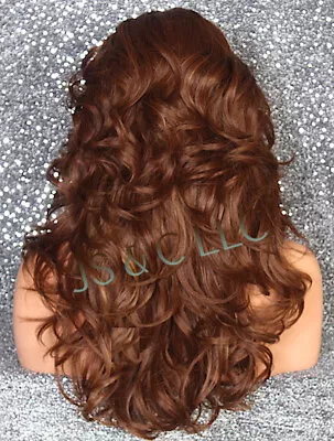 $94.95 • Buy Human Hair Blend Full Wig Auburn Mix Wavy Bang Heat OK Feather Sides WEPX 3027