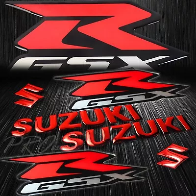 6  3D Vinyl Chrome Red Suzuki Logo&Letter+7.5  Silver GSXR Fairing Tank Sticker • $26.98