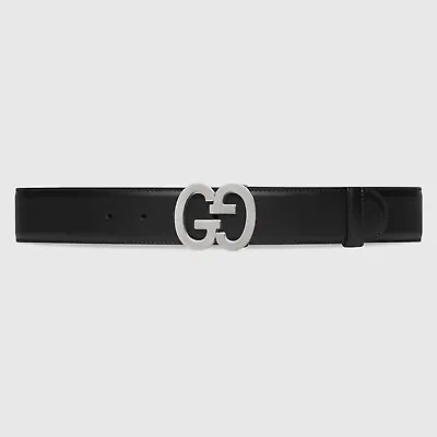 GUCCI 620$ Men's GG Buckle Wide Belt In Black Leather • $416