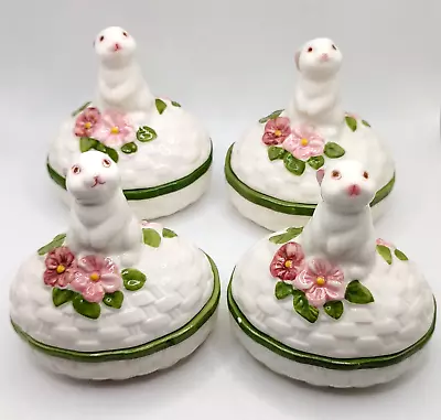 $36.99 • Buy Lot 4 Vtg 80s Avon Bunny Rabbit Easter Spring Lidded Basket Weave Trinket Dish