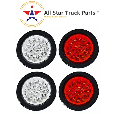 4  18 LED Round Stop Turn Tail Backup Reverse Truck Lights (2) Red & (2) White  • $24.50